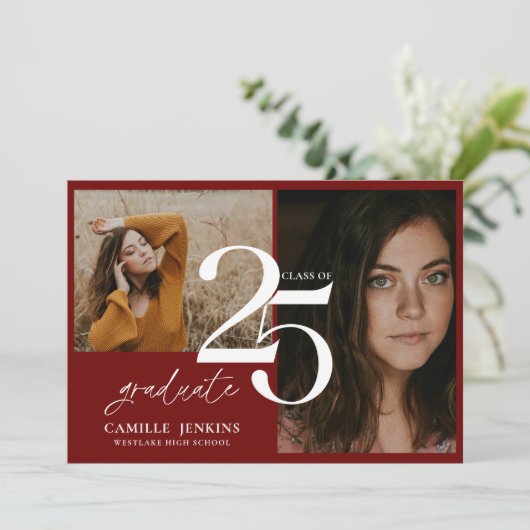 Elegant Bourgondisch Afstuderen Klasse 2025 Feest Kaart (Staand voorkant)