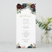 Elegant Bourgondisch Bloemen & Groen Programma Programmakaart (Staand voorkant)