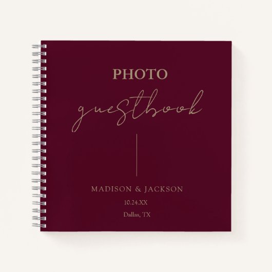 Elegant Bourgondisch bruiloft gastenboek Notitieboek (Voorkant)