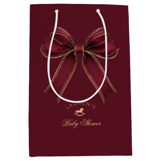 Elegant Bourgondisch Gold Bow Luxe Baby shower Medium Cadeauzakje (Voorkant)