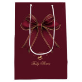 Elegant Bourgondisch Gold Bow Luxe Baby shower Medium Cadeauzakje (Achterkant)