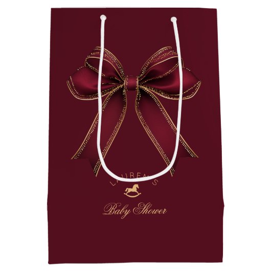 Elegant Bourgondisch Gold Bow Luxe Baby shower Medium Cadeauzakje (Achterkant)