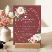 Elegant Bourgondisch Goud Bloemen Afstudeerfeest Kaart