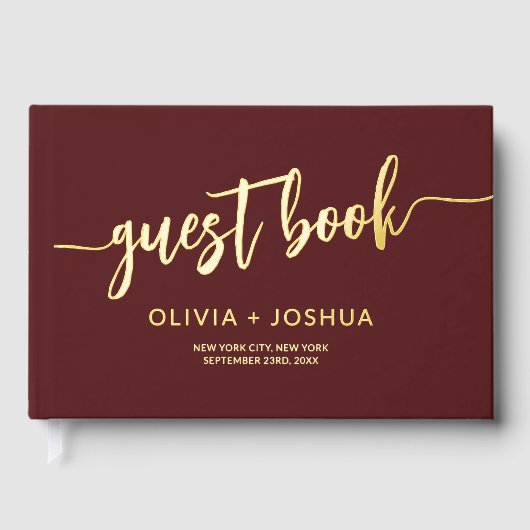 Elegant Bourgondisch Goud Modern Minimalistisch Sc Gastenboek (Voorkant)