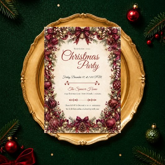 Elegant Bourgondisch Kerstfeest Kaart