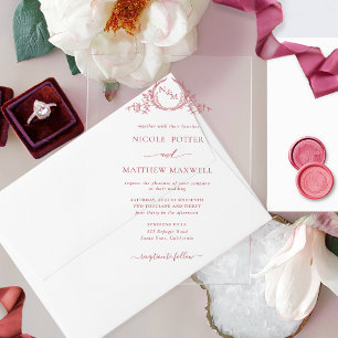 Elegant Bourgondisch Koninklijk Kroonkrans Monogra Acryl Uitnodigingen