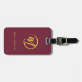 Elegant Bourgondisch monogram Bagagelabel (Voorkant horizontaal)