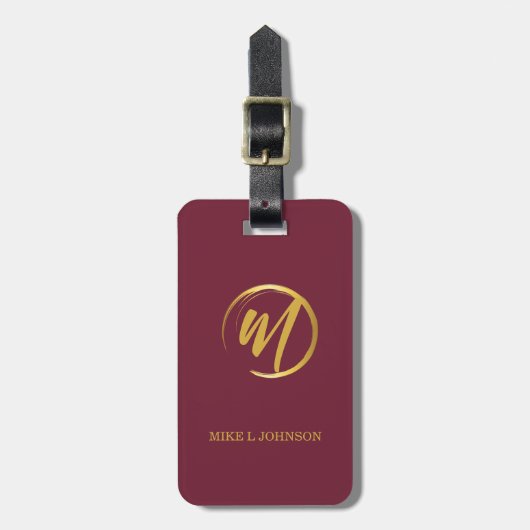 Elegant Bourgondisch monogram Bagagelabel (Voorkant verticaal)