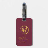 Elegant Bourgondisch monogram Bagagelabel (Achterkant verticaal)