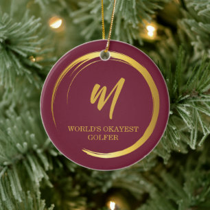 Elegant Bourgondisch Monogram Golf Keramisch Ornament