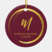 Elegant Bourgondisch Monogram Golf Keramisch Ornament (Voorkant)