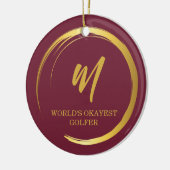 Elegant Bourgondisch Monogram Golf Keramisch Ornament (Links)