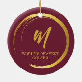 Elegant Bourgondisch Monogram Golf Keramisch Ornament (Achterkant)