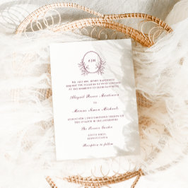 Elegant Bourgondisch Monogram QR RSVP Fotobruiloft Kaart