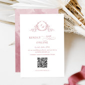 Elegant Bourgondisch Monogram RSVP Online QR-code Informatiekaartje