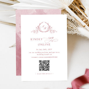 Elegant Bourgondisch Monogram RSVP Online QR-code Informatiekaartje