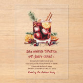 Elegant Bourgondisch Rode Kerstcocktail Party Acryl Uitnodigingen (Voorkant)