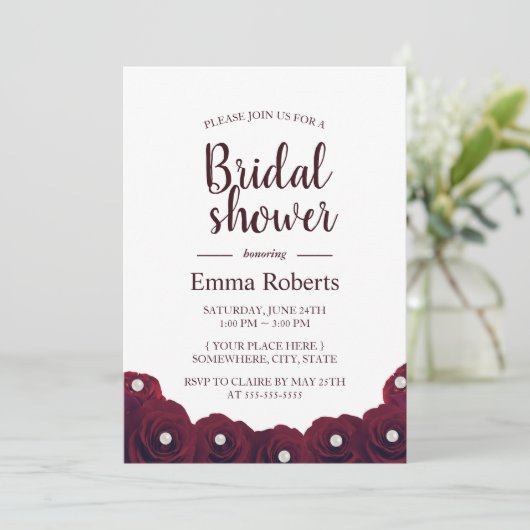 Elegant Bourgondisch Roos & Pearl Floral Vrijgezel Kaart (Staand voorkant)