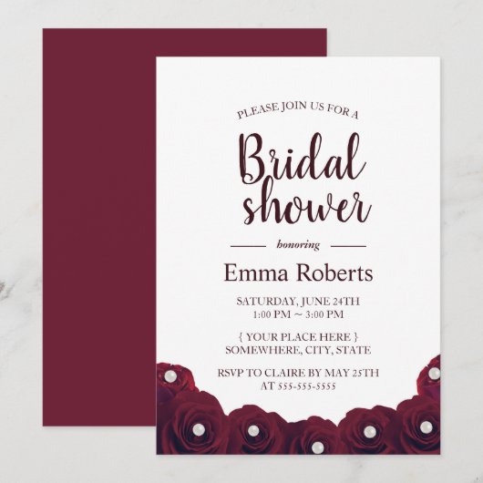 Elegant Bourgondisch Roos & Pearl Floral Vrijgezel Kaart (Voorkant / Achterkant)