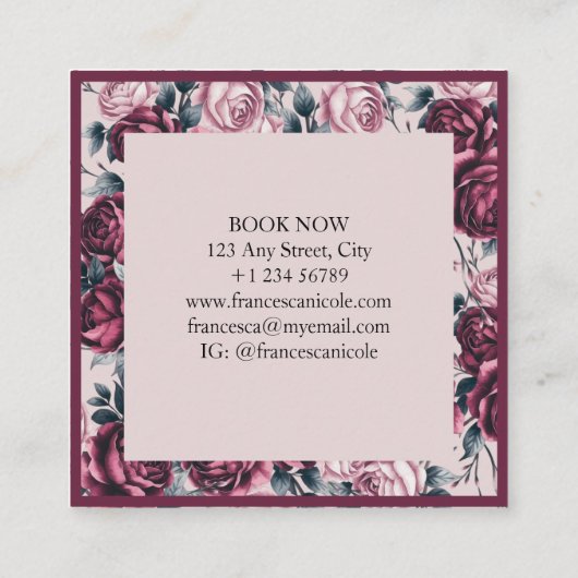 Elegant Bourgondisch Roos Square Visitekaartje (Achterkant)