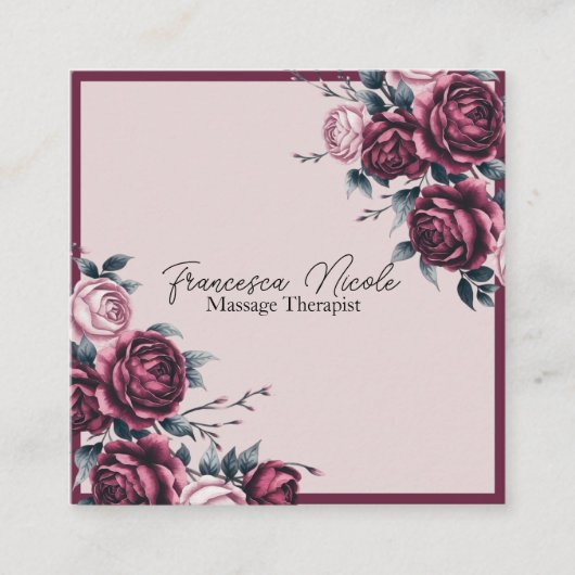 Elegant Bourgondisch Roos Square Visitekaartje (Voorkant)