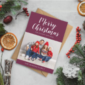 Elegant Bourgondisch Script Foto Kerstmis Feestdagenkaart