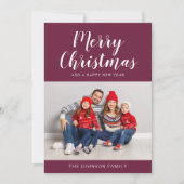Elegant Bourgondisch Script Foto Kerstmis Feestdagenkaart (Voorkant)