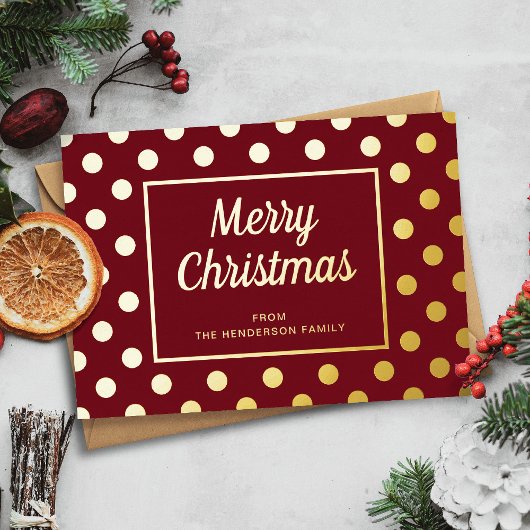 Elegant Bourgondisch Script Merry Christmas Gold Folie Feestdagenkaart