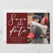 Elegant Bourgondisch Script Paar Foto Save The Date (Voorkant)