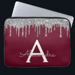 Elegant Bourgondisch Zilver Glitter Sparkle Monogr Laptop Sleeve<br><div class="desc">Bourgondië en Silver Faux Dripping Modern en Elegant Girly Glitter en Sparkle Elegant Monogram Hoesje. Dit hoesje kan worden aangepast om uw initiaal en voornaam op te nemen.</div>