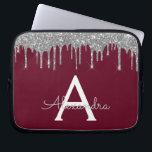 Elegant Bourgondisch Zilver Glitter Sparkle Monogr Laptop Sleeve<br><div class="desc">Bourgondië en Silver Faux Dripping Modern en Elegant Girly Glitter en Sparkle Elegant Monogram Hoesje. Dit hoesje kan worden aangepast om uw initiaal en voornaam op te nemen.</div>