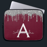 Elegant Bourgondisch Zilver Glitter Sparkle Monogr Laptop Sleeve<br><div class="desc">Bourgondië en Silver Faux Dripping Modern en Elegant Girly Glitter en Sparkle Elegant Monogram Hoesje. Dit hoesje kan worden aangepast om uw initiaal en voornaam op te nemen.</div>