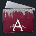Elegant Bourgondisch Zilver Glitter Sparkle Monogr Laptop Sleeve<br><div class="desc">Bourgondië en Silver Faux Dripping Modern en Elegant Girly Glitter en Sparkle Elegant Monogram Hoesje. Dit hoesje kan worden aangepast om uw initiaal en voornaam op te nemen.</div>
