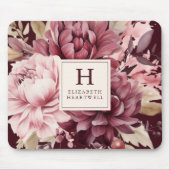 Elegant Bourgondische Waterverf Floral Monogram Muismat (Voorkant)