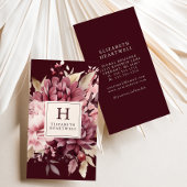 Elegant Bourgondische Waterverf Floral Monogram Visitekaartje