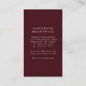 Elegant Bourgondische Waterverf Floral Monogram Visitekaartje (Achterkant)