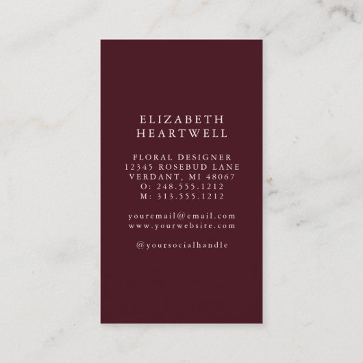 Elegant Bourgondische Waterverf Floral Monogram Visitekaartje (Achterkant)