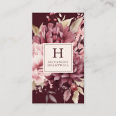 Elegant Bourgondische Waterverf Floral Monogram Visitekaartje (Voorkant)