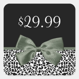Elegant Boutique Luipaard Print Mossy Green Bow Vierkante Sticker