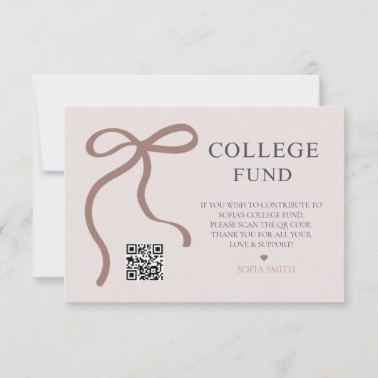 Elegant Bow Afstuderen College Fund QR-code Bedankkaart (Voorkant)