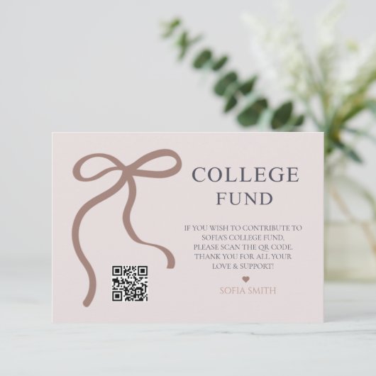 Elegant Bow Afstuderen College Fund QR-code Bedankkaart (Staand voorkant)