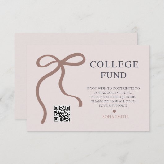 Elegant Bow Afstuderen College Fund QR-code Bedankkaart (Voorkant / Achterkant)