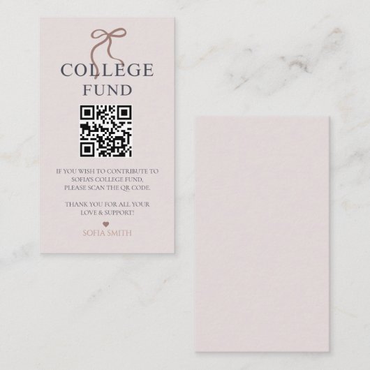 Elegant Bow Afstuderen College Fund QR-code Notitiekaartje (Voorkant / Achterkant)