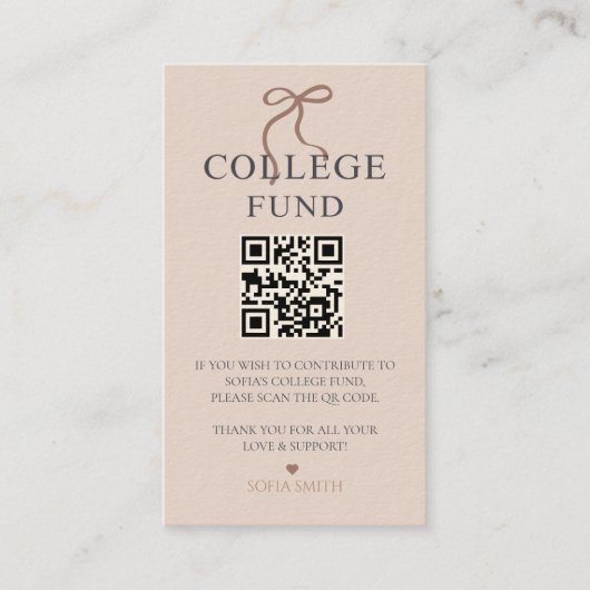 Elegant Bow Afstuderen College Fund QR-code Visitekaartje (Voorkant)