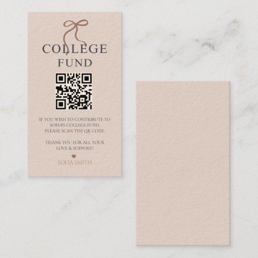 Elegant Bow Afstuderen College Fund QR-code Visitekaartje (Voorkant / Achterkant)