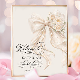 Elegant Bow and Pearl Bridal Shower Welcome Poster