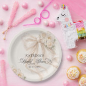 Elegant Bow and Pearl Pastel Bridal Shower Papieren Bordje (Feest)
