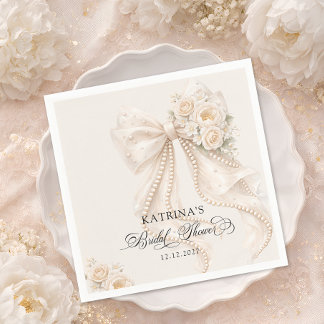 Elegant Bow and Pearl Pastel Bridal Shower Servet