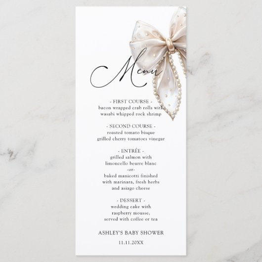 Elegant Bow Baby Shower Menu (Voorkant)