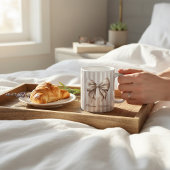 Elegant Bow Beige Stripes Name Mug Koffiemok